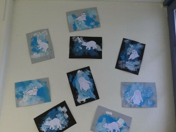 Activité peinture et collage sur les animaux de l'hiver.