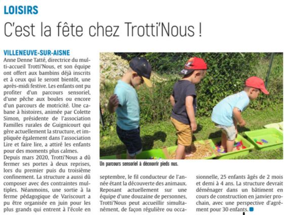 Article du journal l'Union sur la kermesse de Trotti'Nous.